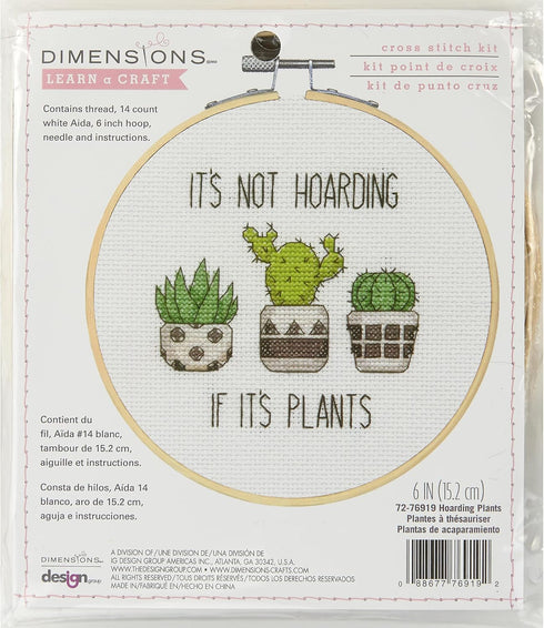 Dimensions 72-76919 Hoarding Plants Counted Cross Stitch Kit for Beginners, 6" D, 14 Cnt. White Aida, 5pcs...