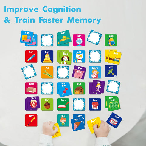 CVC Word Matching Game, 72 PCS CVC Words Memory Matching Cards for Toddlers 36 Pairs Memory Cards Educational Toys for Preschool Boys & Girls 4 5 ...