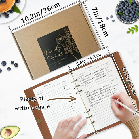 Blank Recipe Book To Write In Your Own Recipes,5.6 X 8.2 Recipe Ring Binder with PU Leather Cover,Recipe Journal with 160 Recipes (brown)...