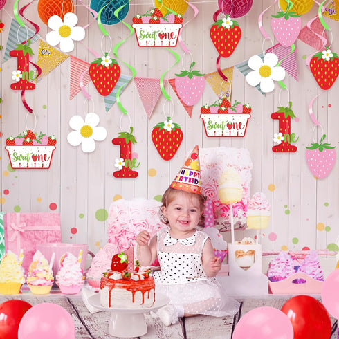 Strawberry 1st Birthday Party Hanging Swirls Decor, Fruit Strawberry Party Hanging Streamers for Strawberry Sweet One Birthday Girls Berry Sweet T...
