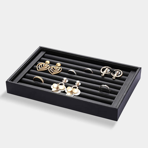 Velvet 7 Slots Ring Earrings Trays Showcase Display Jewelry Organizer (PU Leather)...