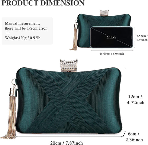 Tanpell Women's Evening Clutch Bags Silk Satin Party Handbags Bridal Wedding Purses with Tassel Pendant...