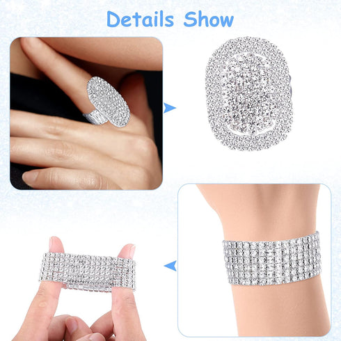 Fumete 4 Pcs Rhinestone Jewelry Set Bling Diamond Choker Necklace Bracelet Ring Earrings Set for Women Party Costume Jewelry...