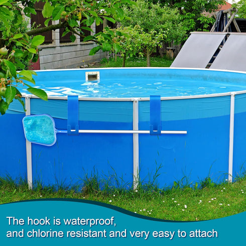 2pcs Pool Leaf Skimmer Net Holder, Heavy Duty Pool Pole Hangers Double Pool Pole Hooks Plastic Pool Fence Hooks for Telescopic Poles Skimmers Swim...