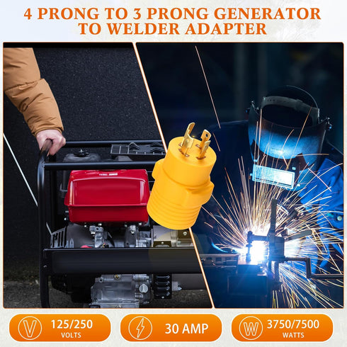 Generator to Welder Adapter Compatible with NEMA L14-30P to 6-50R 30 Amp 4 Prong Twist Lock Male Plug to 3 Prong Female Receptacle Adapter Dryer E...