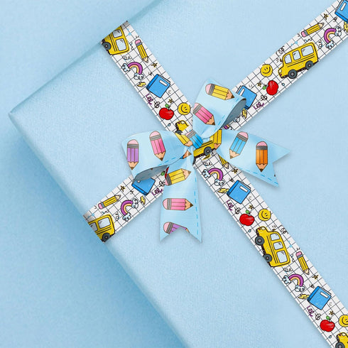 4 Rolls 20 Yards Back to School Ribbons, Best Student Grosgrain Ribbons Blue Green Yellow Ribbons Apple Pencil School Bus Gift Wrapping Ribbons fo...