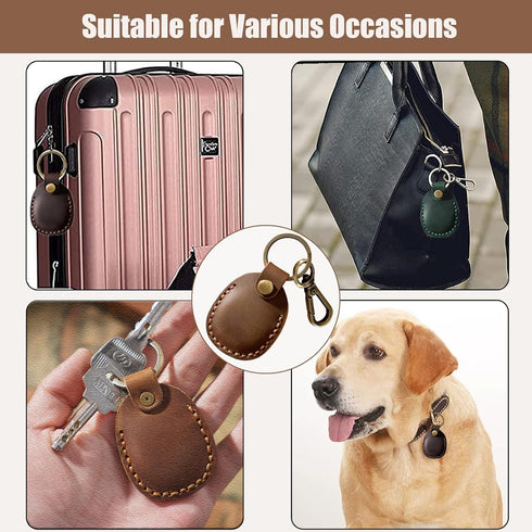 Airtag Holder Keychain-Genuine Leather Airtag Keychain Holder 4 Pack,Handmade Air Tag Case Scratch-Resistant Leather Key Chain Ring Compatible for...