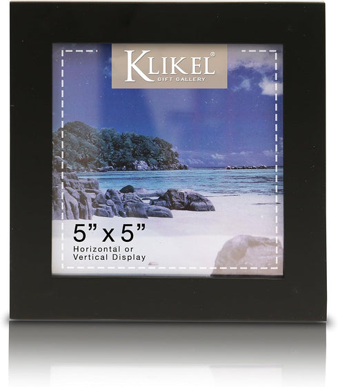 Klikel 5x5 Black Picture Frame - Made of Real Wood With Glass Photo Protector - Wall Hanging And Table Standing Display...