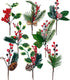 WILLBOND Artificial Christmas Tree Picks Red Berry Pine Picks Spray Berry Branches Holly Pine Flower Pick Berry Pinecones for Christmas Crafts Par...