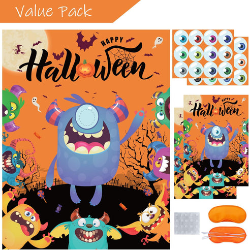 Halloween Party Games Pin Eye on The Monster Game Reusable Pin The Monster Halloween Party Favor Supplies for Kids Girls Boys...
