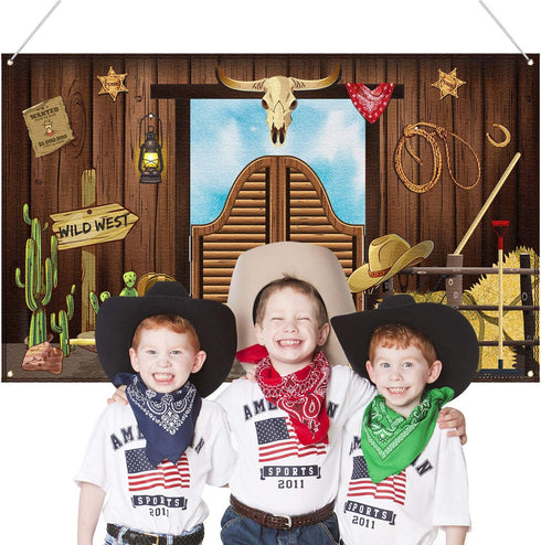 Western Party Decorations, 70.8 x 43.3 Inch Large Cowboy Backdrop Western Theme Banner Rustic Wild West Decor, Cowboy Party Supplies Baby Shower P...