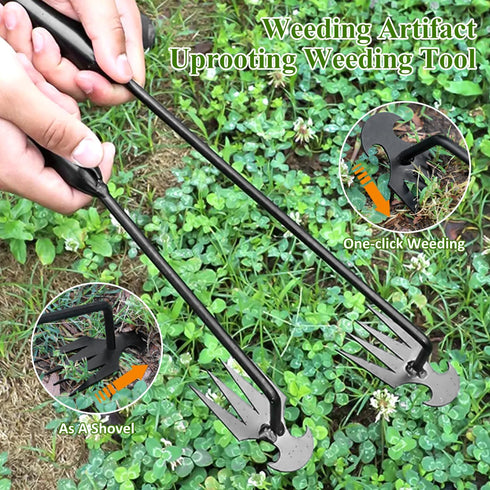 Weeding Artifact Uprooting Weeding Tool, Manganese Steel Forged Weed Puller 4 Teeth Dual Purpose Weeder, Multifunctional Hand Weeder Tool, for Eas...