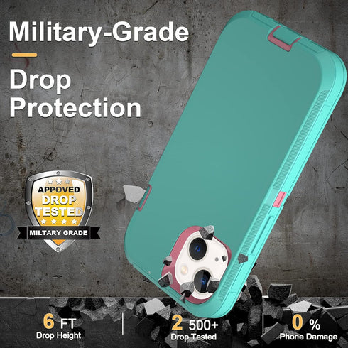 iPhone 15 Case with 2 Pack Screen Protector - Heavy Duty Shockproof Military Grade Drop Protective Full Body Rugged Dust-proof Cover(AquamarinePin...