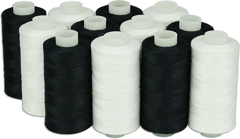 Simthread 6 White 6 Black 100% Cotton Sewing Thread 50s/3 for Quilting etc - 550 Yards Each...