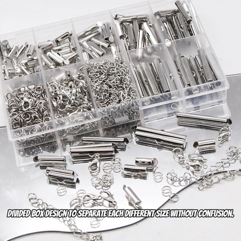 JOJOPLAY All Size Slider Clasp for Beading Slide Tube Cord Ends with Open Jump Rings Lobster Clasp Chain Extender Jewelry Finding Kit Bead Loom En...