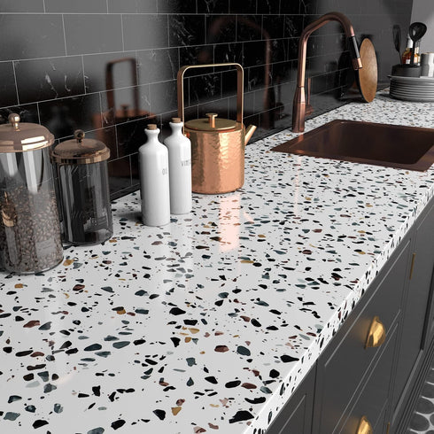 Terrazzo Granite Contact Paper Stick and Peel Wallpaper for Countertops Waterproof Self Adhesive Marble Terrazzo Wall Paper Roll for Decorative Ki...