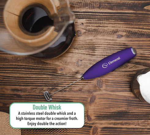 Elementi Milk Frother Wand with Double Whisk - Coffee Frother Electric Stirrer - Matcha Whisk & Drink Mixer Handheld - Hand Held Milk Frother & El...