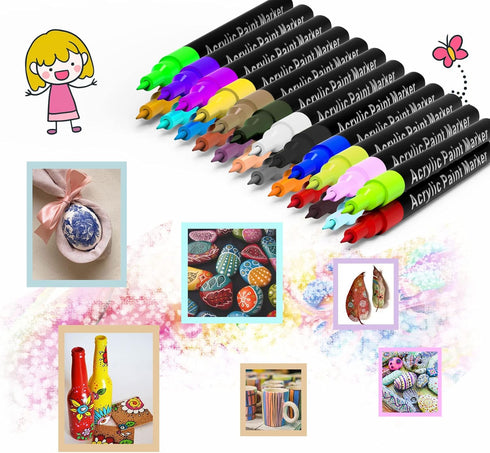 Acrylic Paint Pens for Rock Painting,Set of 24 Extra Fine Point Non-toxic Acrylic Paint Pen Paint Markers for Stone,Ceramic,Glass,Wood,Canvas,Fabr...