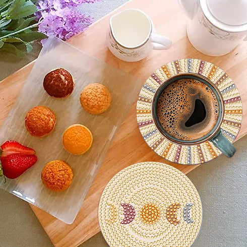 6 Pcs Boho Diamond Coasters Painting Coasters, Boho Diamond Art Coasters, DIY Diamond Arts Painting Coasters for Drinks Coffee Table, Diamond Arts...