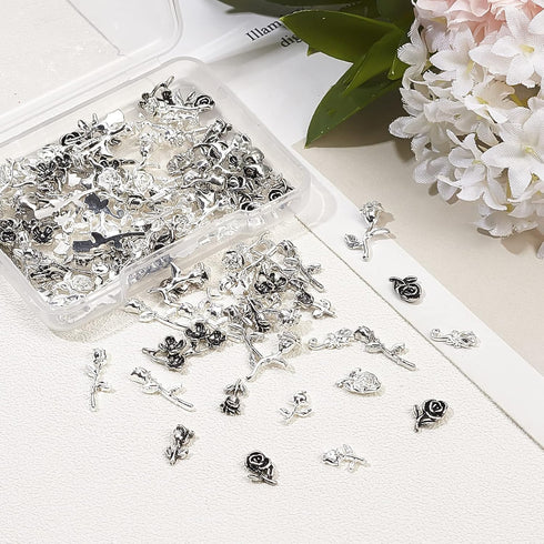 OLYCRAFT 135pcs Flower Theme Resin Fillers Charms Rose Plum Blossom Alloy Cabochons Alloy Epoxy Resin Supplies Nail Art Decorations for Resin Jewe...
