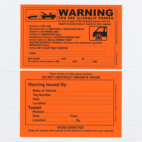 Parking Violation Sticker - Vehicle Illegally Parked Tow Notice - Parking Violation Notice - No Parking Warning Stickers - 5.5 x 7.5 Hard to Remov...