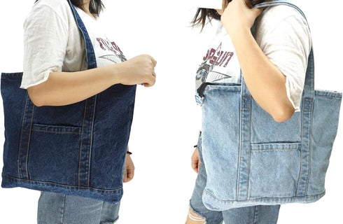 Denim Tote Bag Casual Style Lightweight Classic Retro Travel Shopper Shoulder Handbag...