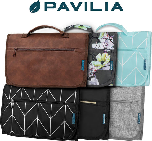 PAVILIA Hanging Toiletry Bag Men Women, Travel Kit Foldable Toiletries Organizer, Roll up Cosmetics Makeup Bag Accessories, Waterproof Essentials ...