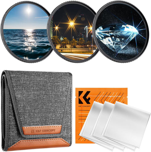 K&F Concept 52mm Star Filters Kit (3pcs) 4 Points 6 Points 8 Points Cross Screen Starburst Filters Set -18 Layer Coating Ultra Slim Optical Glass ...