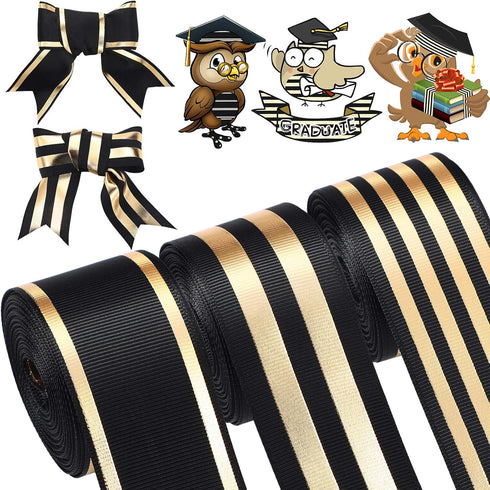 WILLBOND 3 Rolls 1.5 Inch Graduation Ribbons Striped Grosgrain Fabric Ribbons 15 Yards Wide Striped Gifts Wrapping Decor for Graduation Making DIY...