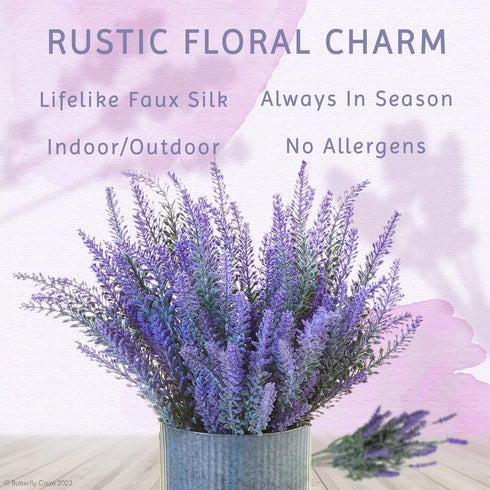 Butterfly Craze Lifelike Artificial Lavender Plants - Perfect for Crafting, Home Decor, and Weddings, Pair with Fake/Dried Flowers Like Purple Ros...