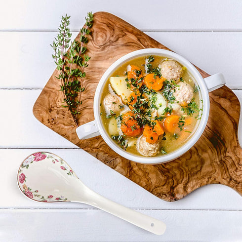 Big Porcelain Spoon Bone china Large Porridge Spoons White Ceramic Flatware Soup Spoons Long Handled Flower Pattern Scoop(Flower Pattern)...