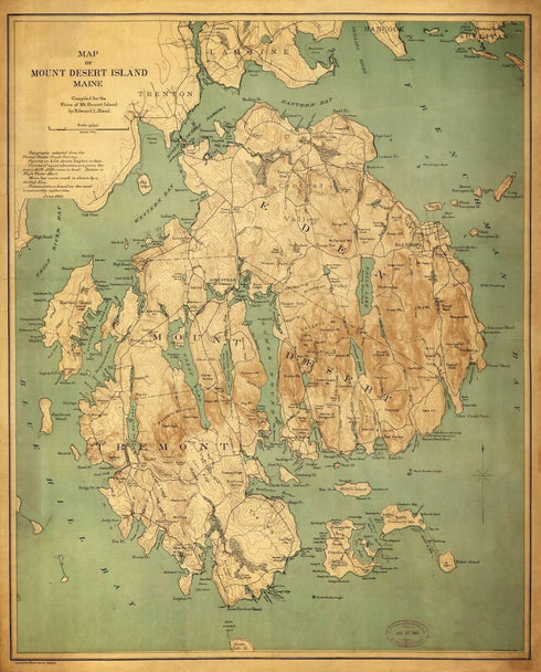 buyartforless Mount Desert Island 24x18 Art Print Posters Vintage Map Maine Nautical...