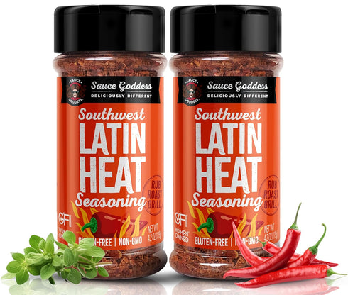 Sauce Goddess Southwest Latin Heat Shaker (2-Pack) - BBQ Rub with Tons of Cumin and Oregano Flavor, Cayenne, and New Mexican Red Chiles. No Sugar,...