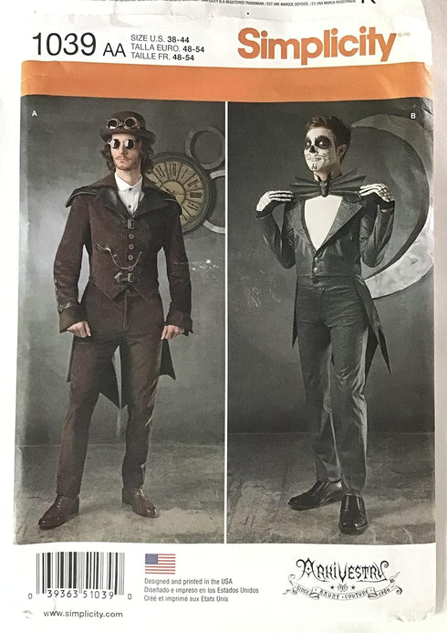 Simplicity Men's Steampunk and Skeleton Cosplay and Halloween Costume Sewing Pattern, Sizes 38-44...