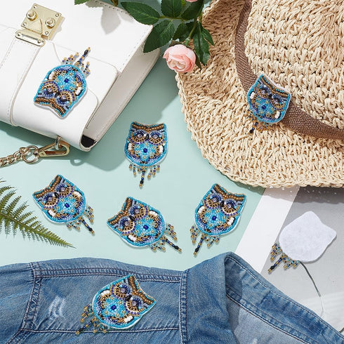FREEBLOSS 6 Pcs Beaded Embroidery Kit Owl Sew on Patches Kit Beaded Appliques Sequin Patches Beaded Sew on Patches Embroidered Decorative Patch Se...