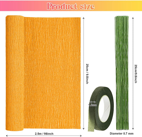 Gersoniel 57 Pieces Crepe Paper Flower DIY Kits 6 Rolls 35g Crepe Paper Rolls 50 Pcs Floral Iron Wire 1 Roll 50 Meter for Birthday Party Wedding (...