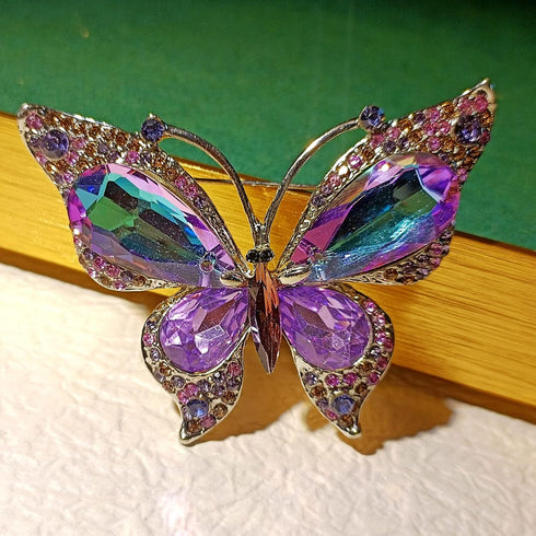Stunning Big Purple Rhinestone Butterfly Brooch Pin with Color Crystal Accent...