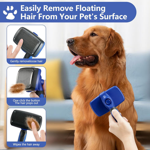 Self-Cleaning Slicker Brush Dog Grooming Brush Shedding and Grooming Tool for Pets Removes Loose Hair Cat Hair Brush for Shedding (Large, Blue)...
