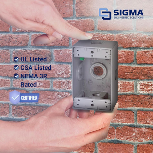 SIGMA ENGINEERED SOLUTIONS 14251-5X Metal Electrical Outlet Box, Weatherproof, Easy Mount Plug and Receptacle Protector, Gray, (5) 1/2-Inch Holes,...
