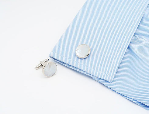 Silver Mother of Pearl Cufflinks in Gift Box Round Cuff Links for Business Wedding Anniversary Dress...