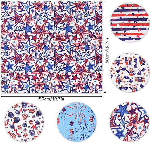 American Flag Fabric Squares 20x20 Inch, 5PCS 4th of July Fabric Red Blue White Star Stripe Flag Balloon Love Patchwork Sewing for DIY Crafts Supp...