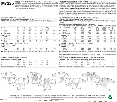 McCall's Patterns M7325 Misses' Gathered Tops & Tunic, ZZ (Large-X-Large-XX-Large)...