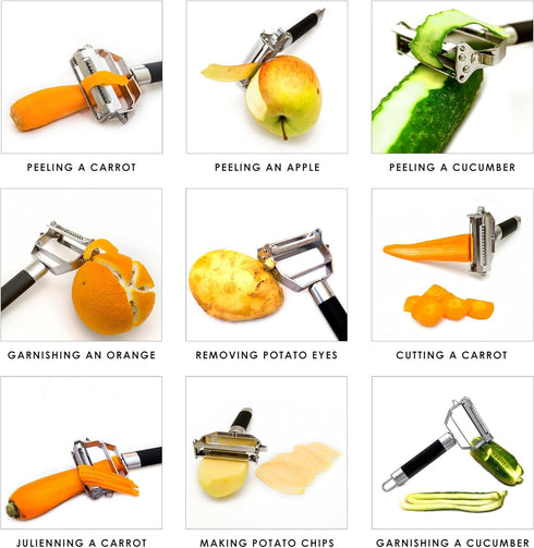 Deiss PRO Dual Julienne Peeler & Vegetable Peeler - Non-slip Handle - Apple Peeler & Potato Peeler, Orange Peeler, Zoodles Maker - Y Peeler, Veggi...