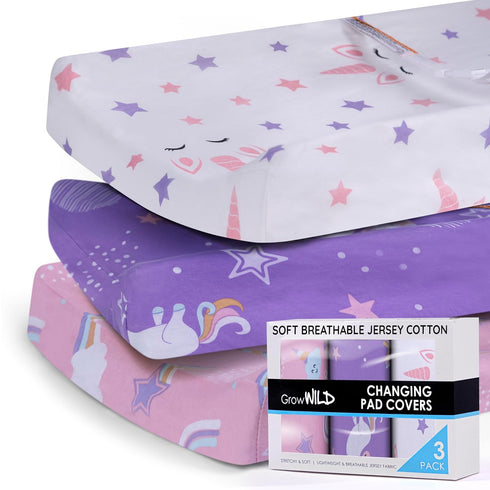 GROW WILD Changing Pad Cover 3 Pack | Soft & Stretchy Jersey Cotton | Baby Changing Table Pad Cover | Diaper Changing Pad Covers for Girls and Boy...