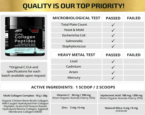 Collagen Peptides Powder with Vitamin C & Hyaluronic Acid - Organic Cleanest Sources & Super High Absorption - Hydrolyzed Multi Type I, II, III, V...
