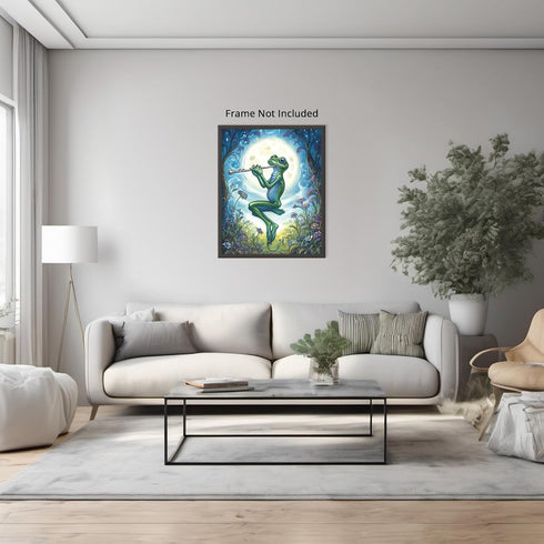 Posterizer 1 pcs-whimsical forest scene-frog playing music 4-Art for Animal Lovers-Fantasy & Fiction Art-Gift for Daughter, Son, Kids- unframed wa...