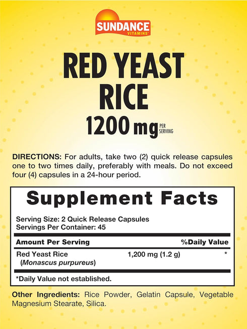 Sundance Red Yeast Rice Capsules | 1200mg | 90 Count | Traditional Herbal Supplement | Non-GMO and Gluten Free Formula...