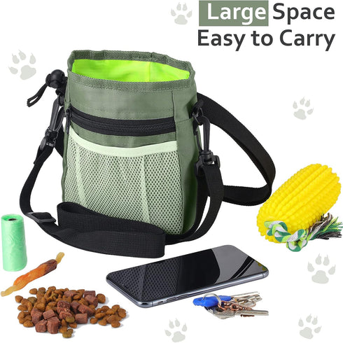 Dog Clicker Training Kit, 1 Dog Treat Training Pouch and 2 Pieces Pet Training Clicker with Wrist Strap, Built in Poop Bag Dispenser Easily Carryi...