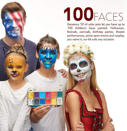 Face Paint Kit - Dermatologically Tested, Non-Toxic & Hypoallergenic - Professional Painting for Kids & Adults - Cosplay Makeup - Easy to Apply & ...