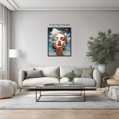 Posterizer 1 pcs-Surreal Woman's Facein the sky-Abstract & Modern Art-Fantasy & Fiction Art-Gift for Art Lovers-Decor for Home & Office- UNFRAMED ...